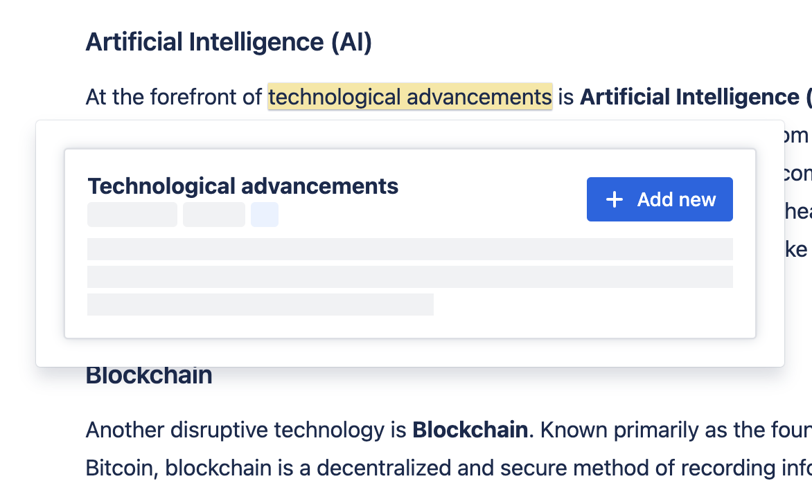 Glossary Context proposes to create new term - screenshot