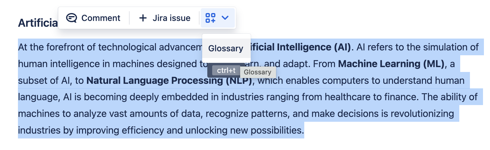 Glossary Context Control screenshot